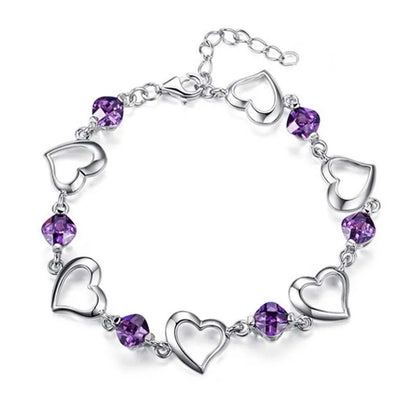 DOTEFFIL 925 en argent Sterling coeur violet Zircon Bracelet pour les femmes