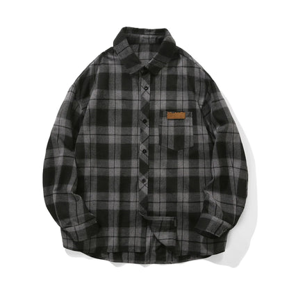 Chemise à carreaux vintage pour hommes, surchemise à manches longues, vêtements d'extérieur respirants, chemisier décontracté pour hommes, poche unique, boutons