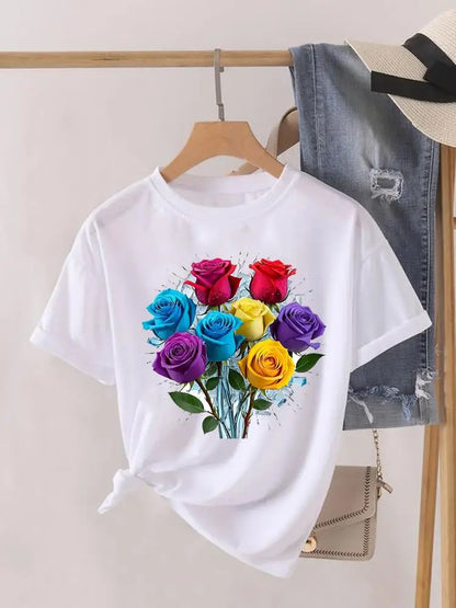 Tendance fleur Style mignon à manches courtes femmes imprimer femme chemise mode vêtements graphiques T-shirts vêtements dame t-shirt décontracté