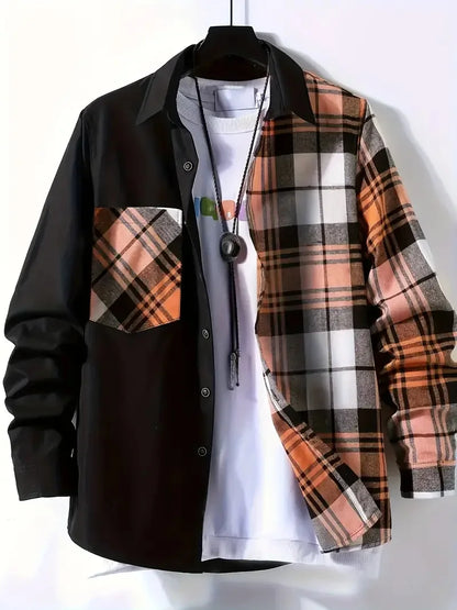 2025Men's printemps automne décontracté à manches longues chemise mode Patchwork Plaid conception simple boutonnage chemise manteaux confortable Cardigan