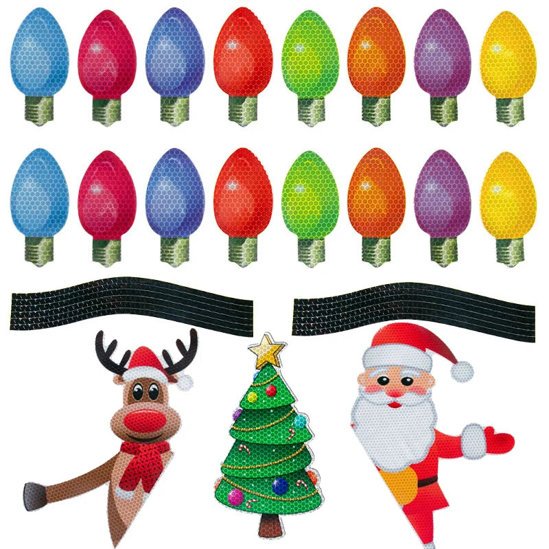 Décoration de réfrigérateur de voiture de noël, ampoule réfléchissante, aimants en forme de lumière, autocollants, fils magnétiques, ensemble d'ornements, décoration de maison de noël