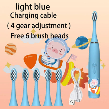 Brosse à dents électrique sonique USB pour enfants, Rechargeable, colorée, dessin animé, automatique, étanche IPX7, avec tête de remplacement