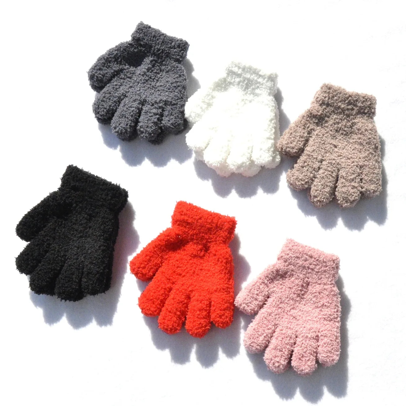 Gants d'hiver en fourrure pour enfants, mitaines à doigts complets, gants doux, garder au chaud, sourire, épais, bébé, enfants de 3 à 6 ans