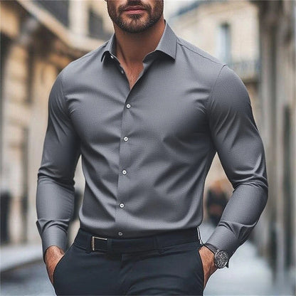 Chemise homme décontracté confort couleur unie vacances de mariage chemise à manches longues luxe Royal haut à revers grande taille expédition rapide