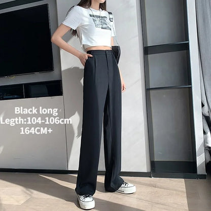 Pantalon décontracté taille haute pour femmes, jambes larges, ample, longueur au sol, costumes blancs, pantalons longs pour dames, nouvelle collection printemps automne