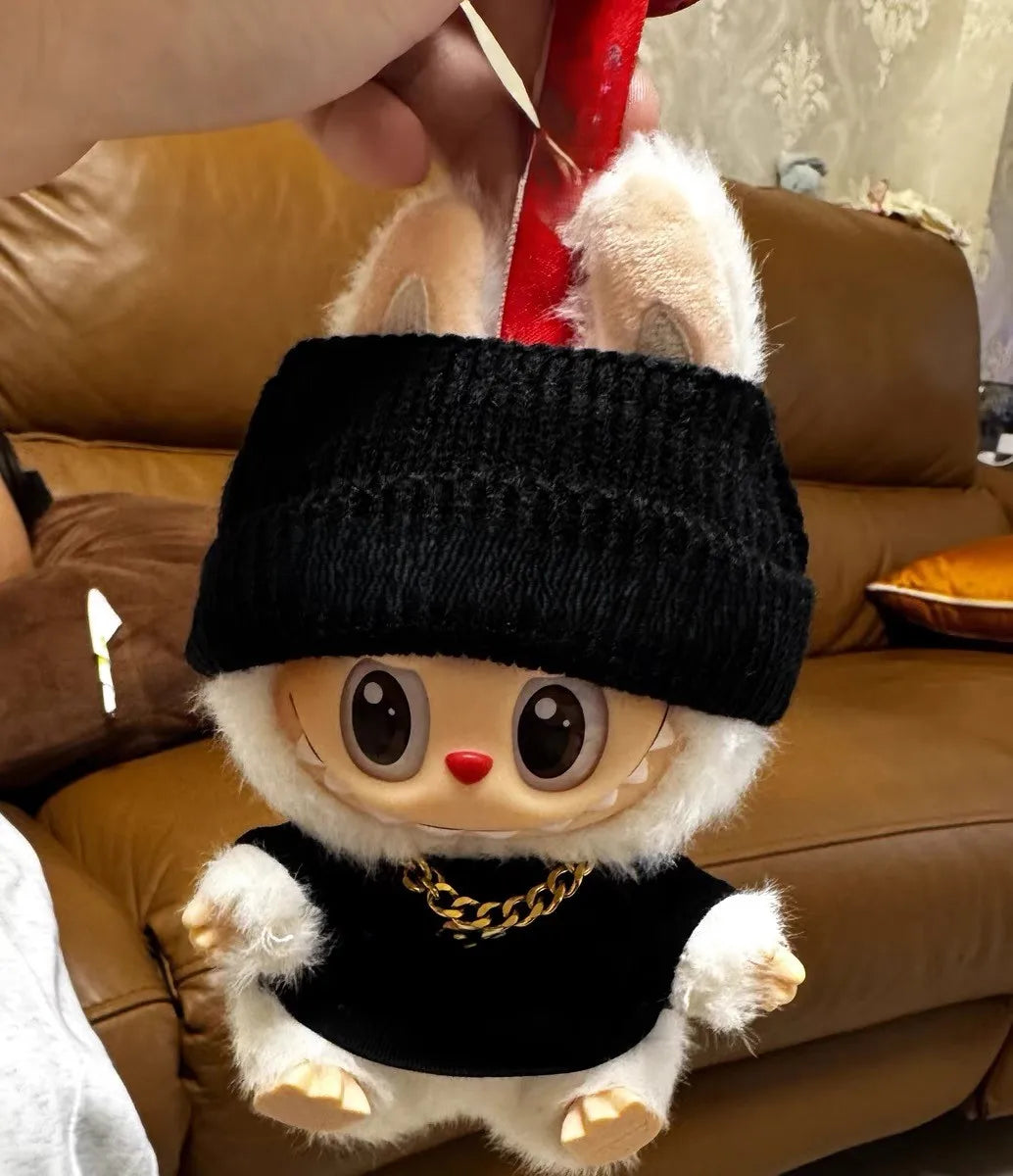 Pour V1 V2 V3 Labubu pendentifs collier en argent avec couvre-chef Labubu tenue collier accessoires