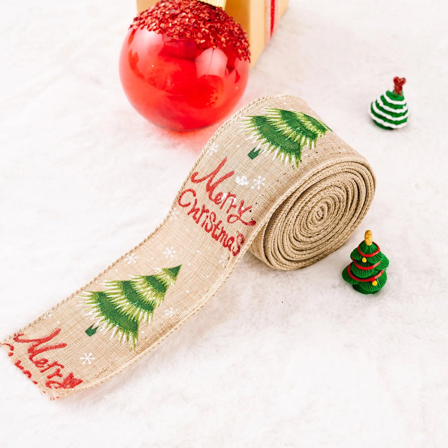 Ruban en Toile de Jute pour Décoration d'Arbre de Noël, Bricolage, Couronne, Nministériels ds, Artisanat, Emballage Cadeau, Fournitures de Nouvel An