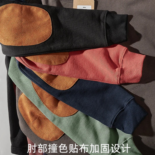 Sweat-shirt kangourou en velours pour homme, nouveau, rétro américain, lourd, poches, Simple, pur coton lavé, vêtement de sport décontracté, automne et hiver