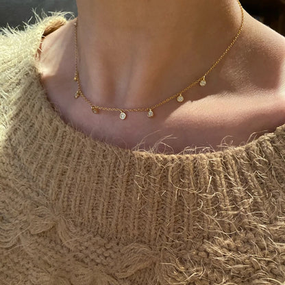 Collier ras du cou en argent Sterling 925 pour femmes, Station CZ transparente, multi-charmes, à la mode, délicat, points Disco, goutte d'eau, pendentif