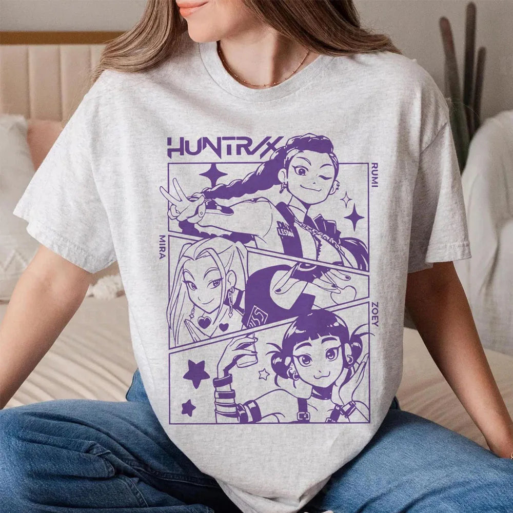 HUNTRIX K-pop Demon Hunter Anime T-shirt imprimé Harajuku col rond chemise décontractée Fans cadeau été Y2K femmes hommes vêtements chauds
