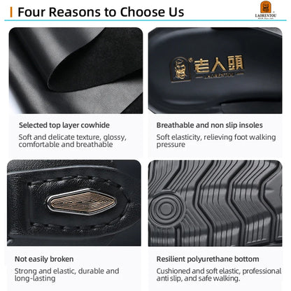 LAORENTOU-Pantoufles en cuir véritable pour hommes, tongs à clipser, sandales pour hommes, semelle souple en cuir de cercle, anti-ald, version coréenne