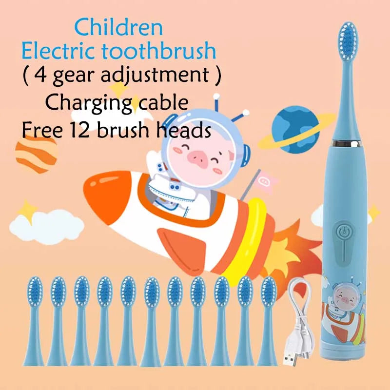 Enfants brosse à dents électrique sonique dessin animé enfants avec remplacer la tête de brosse à dents brosse à dents électrique Ultra sonique tête de brosse sonique