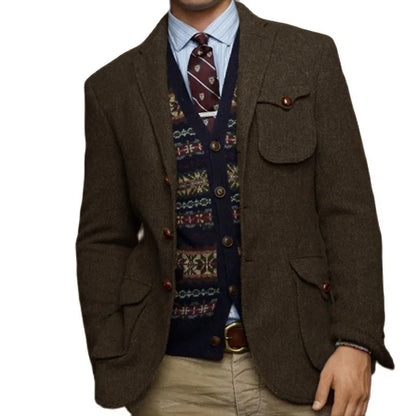 Veste en tweed trempée pour hommes, simple boutonnage, revers pointu, veste multi-poches, mince, élégante, mode, chimsteampunk, mariage, Rh