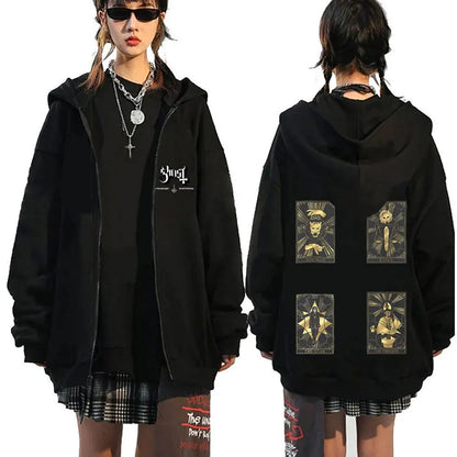 Mesurost Band Zipper Hoodie pour hommes, Hip Hop Respzed Fashion, Cartoon Anime Graphic Print, Zip Up Hoodies, Rock Gothic, PVD