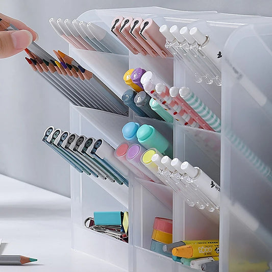 Porte-stylo de rangement de papeterie multifonctionnel en plastique
