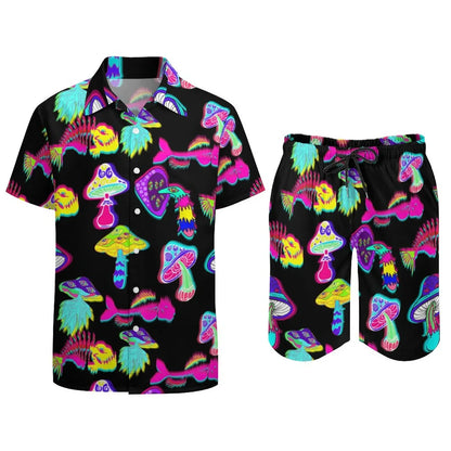 Ensemble champignon magique psychédélique pour hommes, chemise décontractée imprimée en 3D, short de plage surdimensionné, ensemble 2 pièces, costumes hawaïens pour vacances