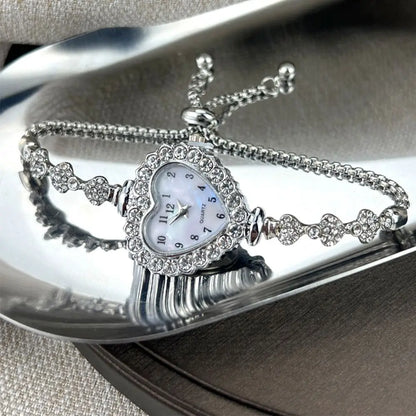 Montres à Quartz en acier inoxydable pour femmes, cloutées en strass et diamants, montre-Bracelet avec Bracelet réglable, décoration de poignet