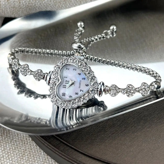Montres à Quartz en acier inoxydable pour femmes, cloutées en strass et diamants, montre-Bracelet avec Bracelet réglable, décoration de poignet