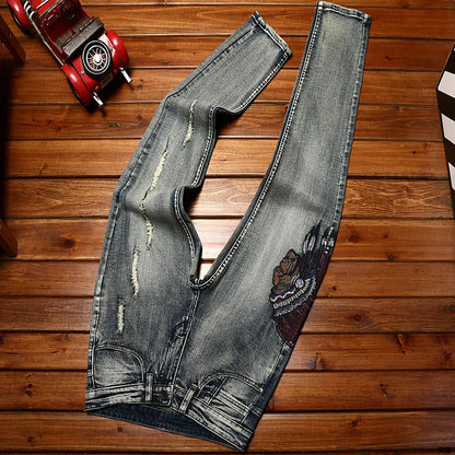 Jean Brodé Perforé pour Homme, Pantalon en Denim, observateur, Haut de Gamme, artificiel astique, Marque de Mode, Slim Fit, High Street Casual, Nouveau