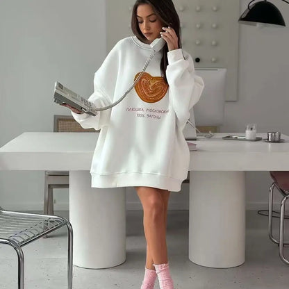 Sweat-shirt à col rond pour femme, imprimé gâteau de moscou, rose, fin, manches longues, Style russe, ample, mode coréenne, automne 2025