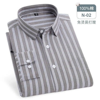 Chemise Oxford rayée à carreaux pour hommes, chemise sociale à manches longues, chemises de travail décontractées, poche, pur coton, qualité, S- 7XL, 8XL, 100%