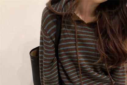 2025 nouveaux hauts large décontracté coréen à capuche rayé mode pull vêtements chauds femmes automne et hiver à capuche