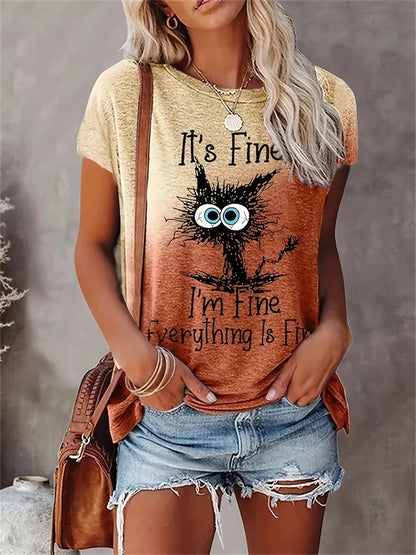 T-shirt col rond femme imprimé pissenlit mode de rue urbaine T-shirt ample femme quotidien décontracté élégant haut à manches courtes