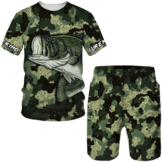 Été pêche bataille camouflage impression 3D hommes T-Shirts ensembles Harajuku mode T-Shirt Shorts deux pièces ensemble pull décontracté survêtement