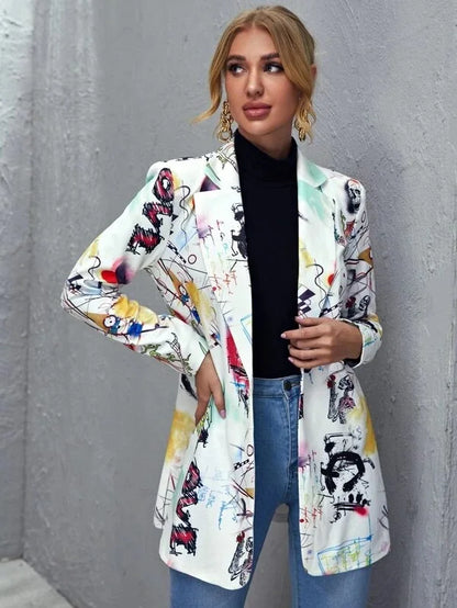Blazer Vintage Imprimé Graffiti pour Femme, Veste Élégante, Manteau Américain, Grande Taille, Mode High Street, Nouvelle Collection Printemps 2021