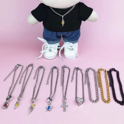 Pour V1 V2 V3 Labubu pendentifs collier en argent avec couvre-chef Labubu tenue collier accessoires