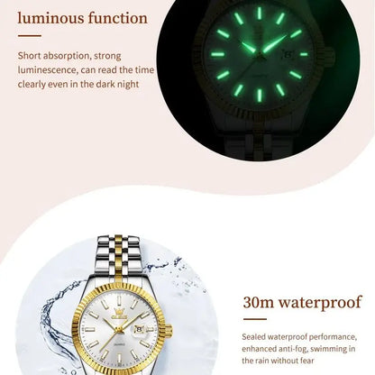 OLEVS-Montre à Quartz de Marque de Luxe pour Femme, en Acier Inoxydable, Étanche, Veilleuse, Élégante, d'Affaires, 5593