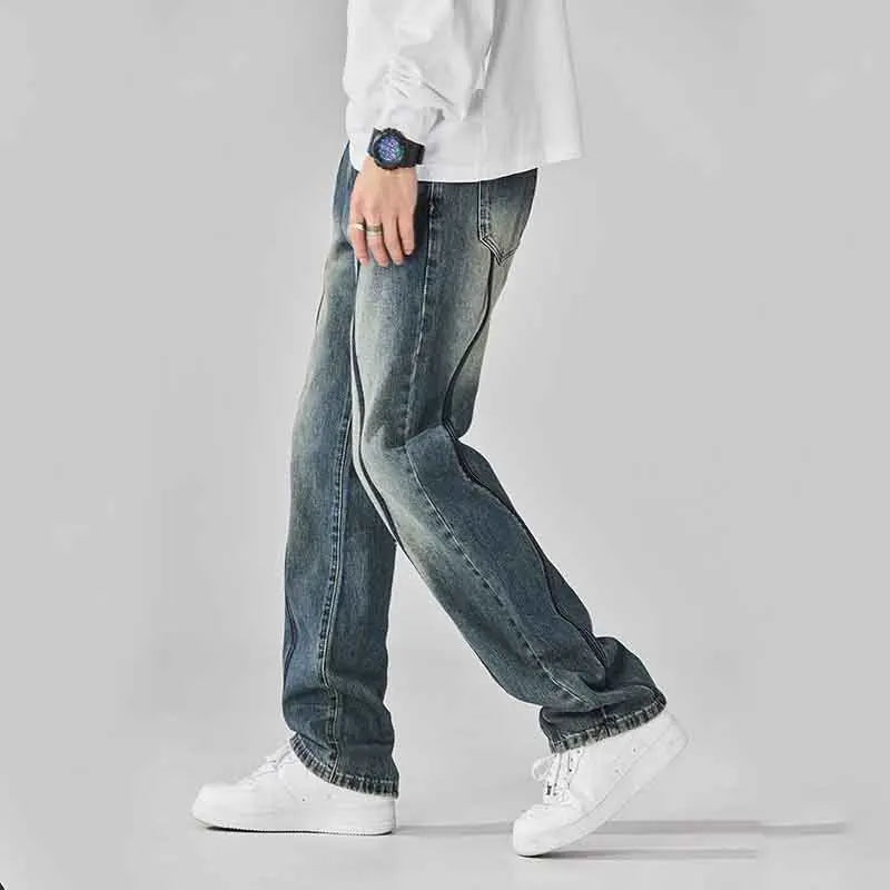 DistMurcia-Jean Vintage à Jambes Larges et Droites pour Homme, Vêtement Polyvalent, Style Américain, Été