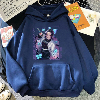Nouveau Anime Kochou Shinobu imprimé sweat à capuche automne hiver femmes hommes Harajuku sweat à capuche polaire ample décontracté sweats à capuche