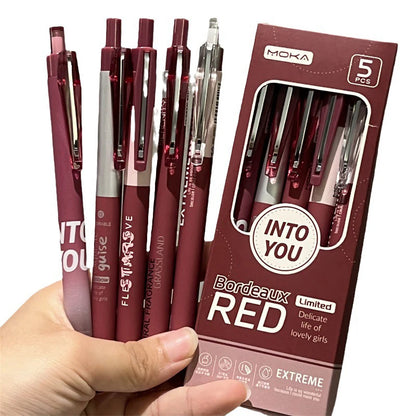 Stylo Gel rétro rouge Kawaii, 5 pièces/ensemble, stylo à encre noire,