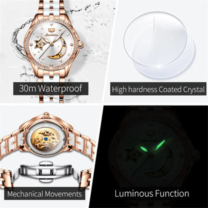 JSDUN-Montres mécaniques automatiques étanches pour femmes, modules en céramique, montre-bracelet de luxe pour dames, nouvelle mode originale