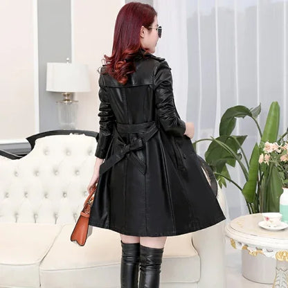 Veste en cuir d'agneau composé pour femme, manteau en fausse fourrure, trench long, lavage gratuit, vêtements en PU, Streetwear, Top, 138