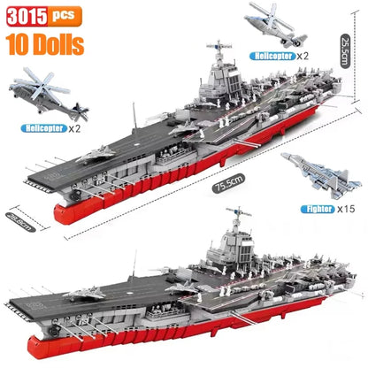 MOC – porte-avions de chasse, série militaire, blocs de construction, Kit de grande navire de guerre de la marine, briques, jouets de décoration pour la maison, cadeaux pour enfants