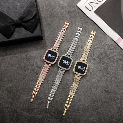 Montre numérique biscuits de luxe pour femme, écran tactile simple, montre LED, bracelet en acier, or rose, montre pour femme, mode