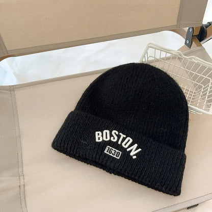 Chaud bébé hiver chapeaux pour enfants bonnet tricoté couleur bonbon R lettre en plein air décontracté enfants filles bonnet chapeau