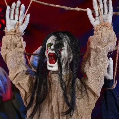 Sac d'horreur d'Halloween avec cheveux blancs, fantôme sanglant, globe oculaire, dreadlocks face, cheveux longs, sanglant, mal rampant