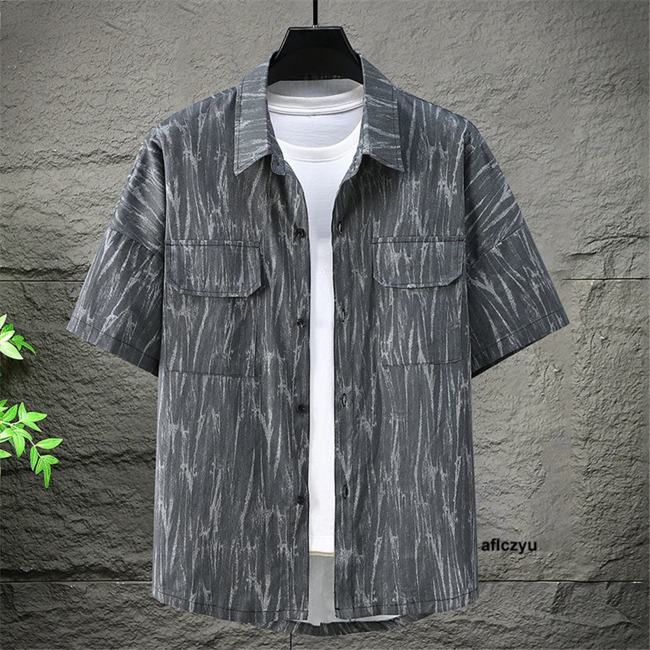 Aflczyu-Chemises en coton à manches courtes pour hommes, chemises cargo décontractées, mode estivale, grande taille, 10XL, 12XL