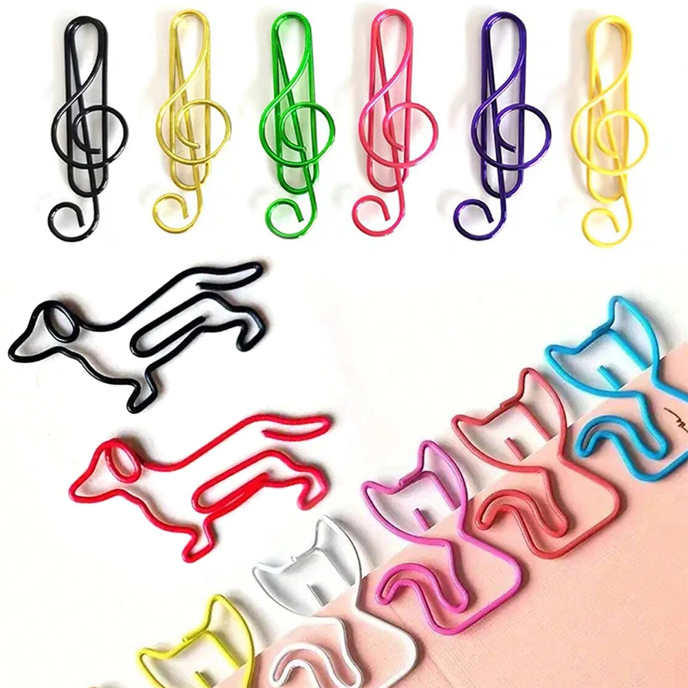 20/40/50 pièces trombones en métal chat chien Notes de musique couleurs assorties trombones signet enseignant étudiants fournitures de bureau
