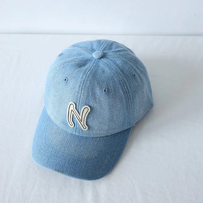 Chapeau de Baseball en Denim avec Lettres Brodées pour Garçon et Fille, Casquette à Visière, Couleur Unie, Protection Solaire, en Coton, Décontracté, pour Enfant, Nouvelle Collection