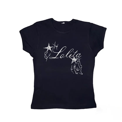 Haut court vintage à imprimé graphique esthétique, mode grunge gothique, haut précieux Y2k, streetwear, hip hop décontracté, slim, glaEMO