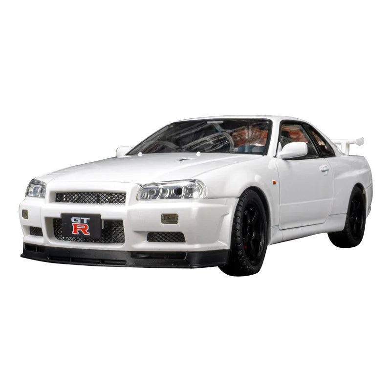 1:18 Nissan GT-R34 SKYLINE modèle de voiture en alliage Super voiture de sport acousto-optique direction rétractable porte jouet pour enfants peut être ouverte
