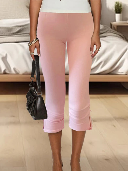 Pantalon Capri pour femmes, couleur unie, décor avec nœud, pantalon court décontracté, extensible, Leggings courts, été