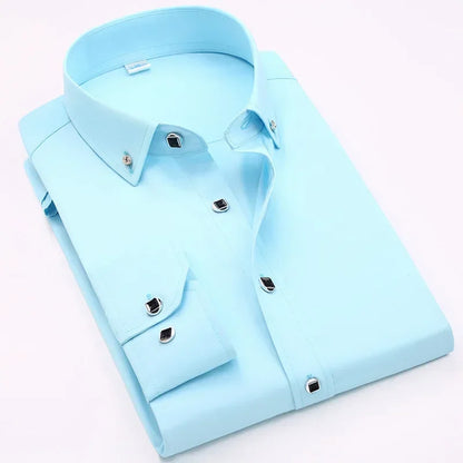 Chemise habillée de luxe pour hommes, bouton en diamant, couleur unie, décontractée, coupe Standard, confortable, douce, manches longues, vêtements pour hommes