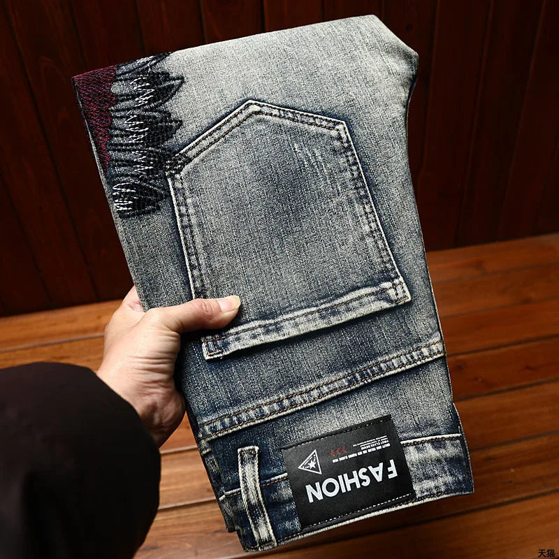 Jean Brodé Perforé pour Homme, Pantalon en Denim, observateur, Haut de Gamme, artificiel astique, Marque de Mode, Slim Fit, High Street Casual, Nouveau