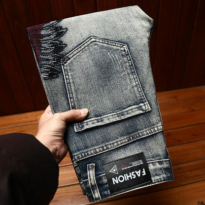 Jean Brodé Perforé pour Homme, Pantalon en Denim, observateur, Haut de Gamme, artificiel astique, Marque de Mode, Slim Fit, High Street Casual, Nouveau