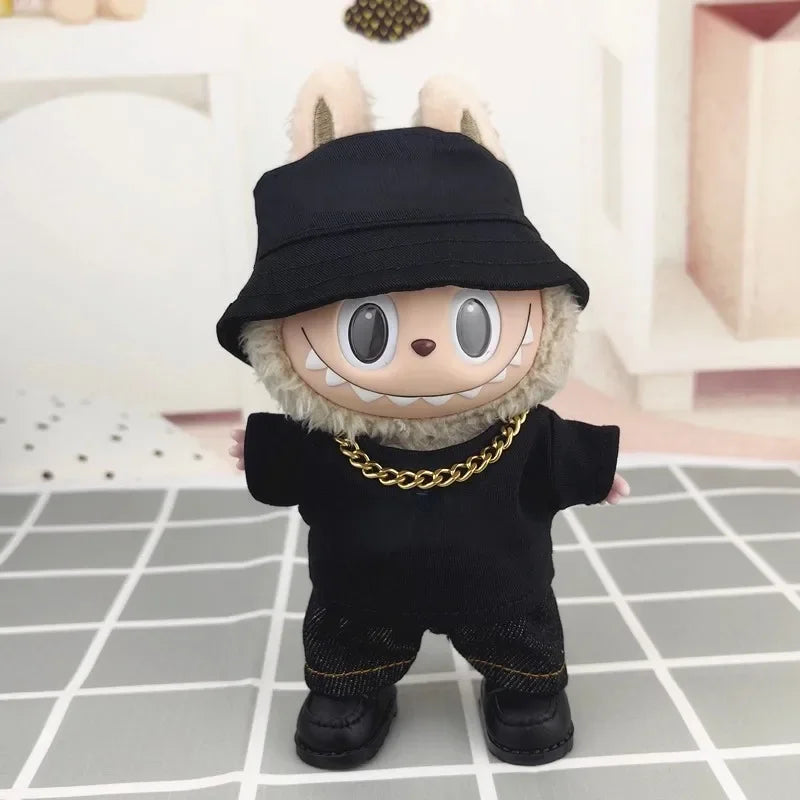 Pour V1 V2 V3 Labubu pendentifs collier en argent avec couvre-chef Labubu tenue collier accessoires